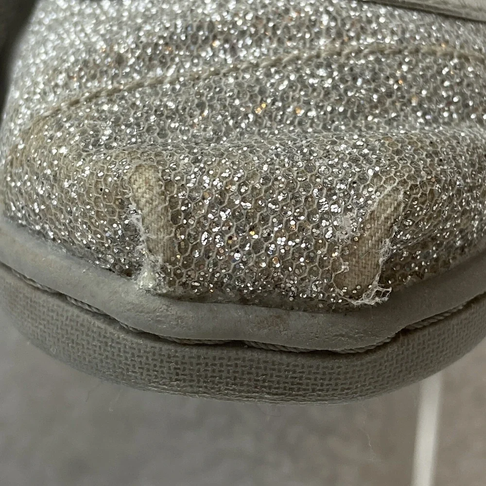 Tiny Toms Silver Glitter Mary Jane Slip On Shoes Girls 6 Adjustable Sparkly